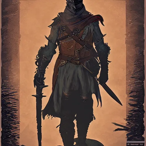 Image similar to an ultra detailed vector image of solaire of astora dressed as the hunter from bloodborne, concept art by alphonse mucha and greg rutkowski, praise the blood moon, octane render, liminal space