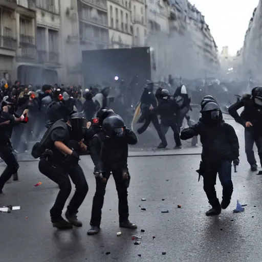 Prompt: violent riot in Paris