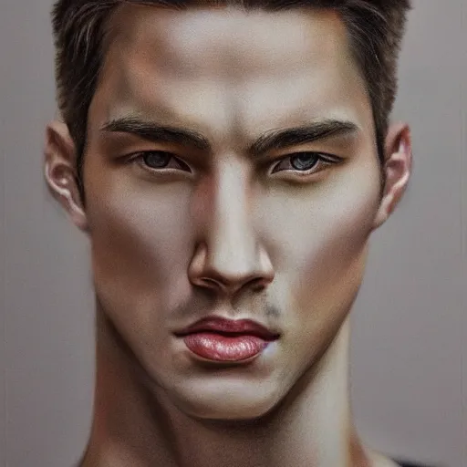 Image similar to Intricate five star Handsome model facial portrait by Monica Lee, Colored pencil on paper, high detail, skin texture, photo realistic, hyperrealism,matte finish, high contrast, 3d depth, masterpiece, vivid colors, artstationhd