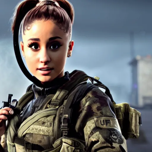 Image similar to Ariana Grande in Call of Duty, 4k