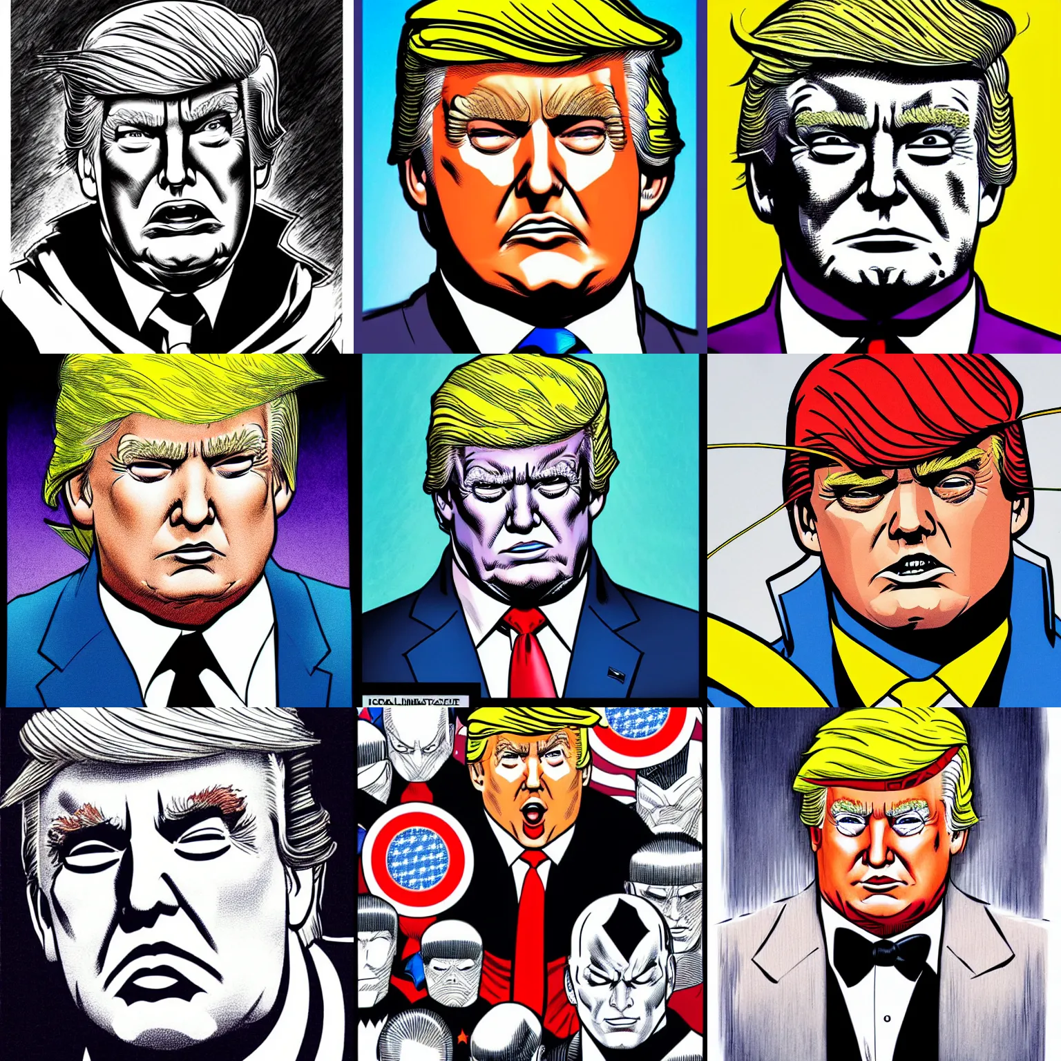 Prompt: headshot of donald trump as superhero in the style of jim lee, comic book drawing by jim lee