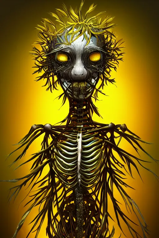 Prompt: a humanoid figure dandelion plant monster, amber eyes, highly detailed, digital art, sharp focus, ambient lighting, glowing, skeletal, trending on art station, anime art style