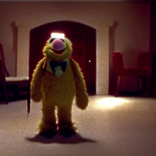 Image similar to shining but with muppets, movie still, cinematography, cinematic lighting