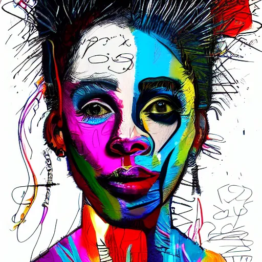 Prompt: sketch, ultra detailed, fashion, broken heart, beautiful woman, she cry, surreal, in style of jean - michel basquiat, trending on artstation