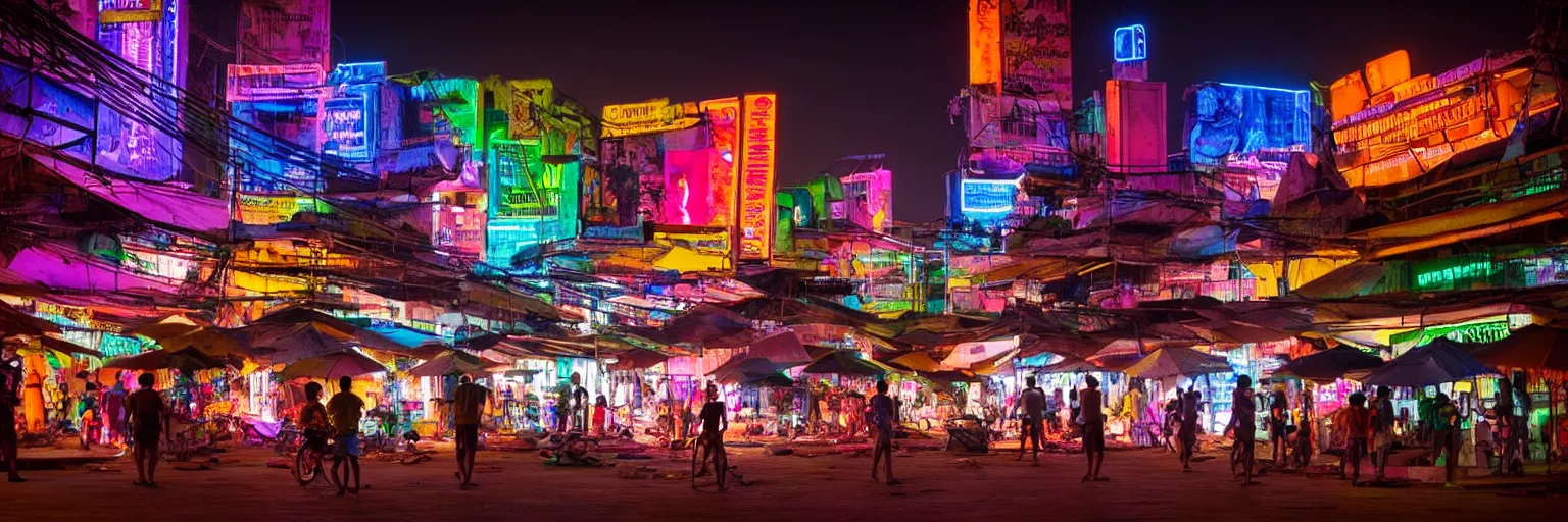 Image similar to Cyberpunk town square, futuristic Phnom-Penh Cambodia, neon lighting