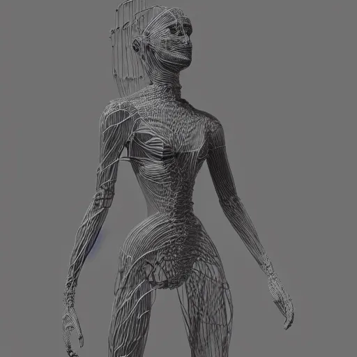 Prompt: a 3 d render of a humanoid made entirely of strings. digital art, artstation, concept art.