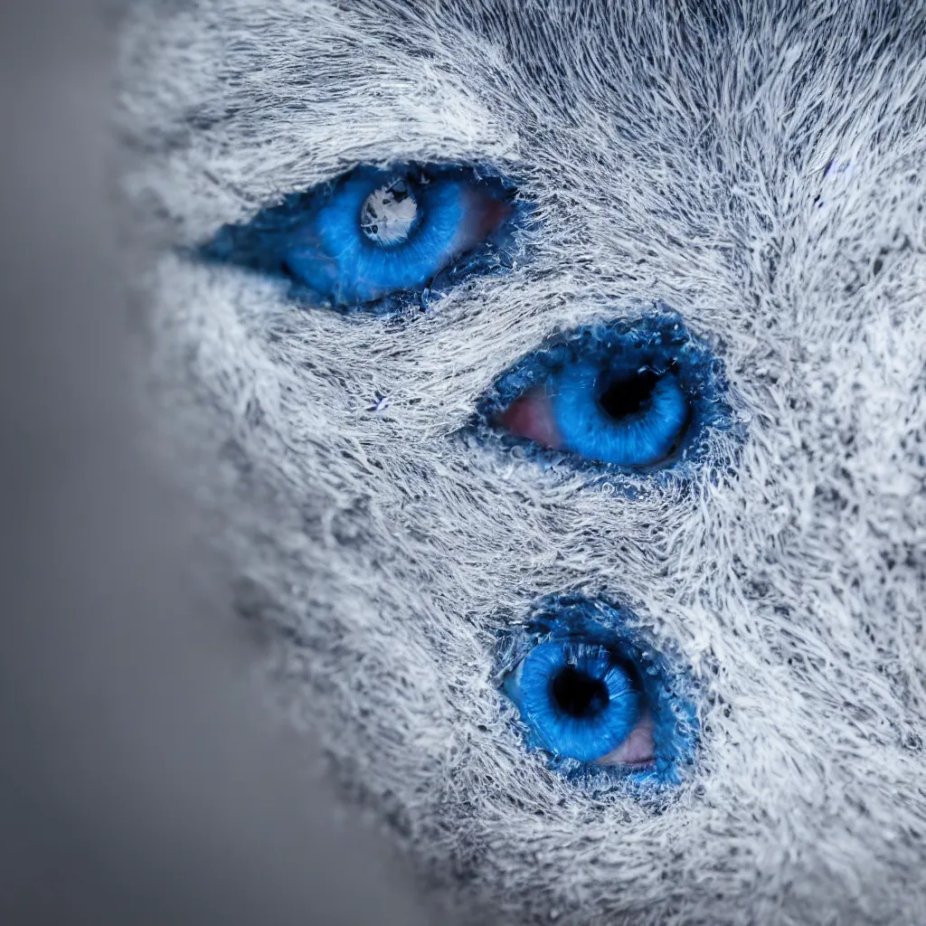 Image similar to a male blue eye is cracking into a bunch of pieces, mist, hyperrealistic, macro closeup shooting, hyperdetailed, cinematic