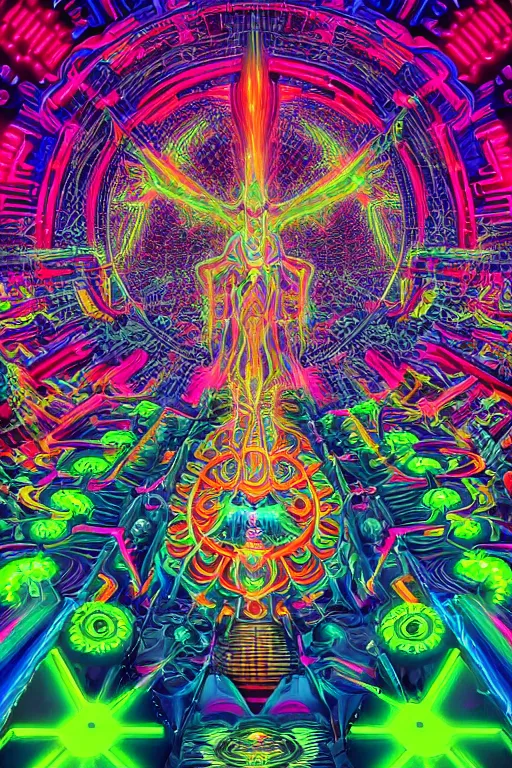 Image similar to a detailed digital neon illustration of the burningman effigit in the style of Alex Grey, lisa frank, beeple, dan mumford. maya render, trending on artstation, greg rutkowski very coherent symmetrical artwork, psychedelic, fantasy, 8k, ornate, intricate, symmetry, cinematic, hyper realism, high detail, octane render, 8k, iridescent accents