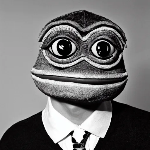 Image similar to portrait of Pepe the frog by Cecil Beaton , glamorous Hollywood style lighting, black and white, photorealistic