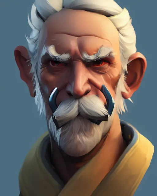 Image similar to overwatch concept art character portrait of a new character who is an elderly man with a scarred face and long mustache and eyepatch, trending on artstation, cgsociety,