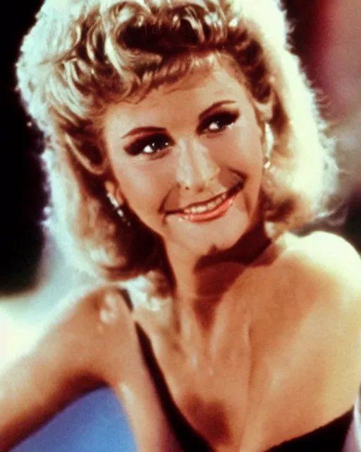 Prompt: Young Olivia Newton John, dressed as Sandy Olson from the movie Grease, at the Pearly gates of Heaven, photorealistic, beautiful, ethereal