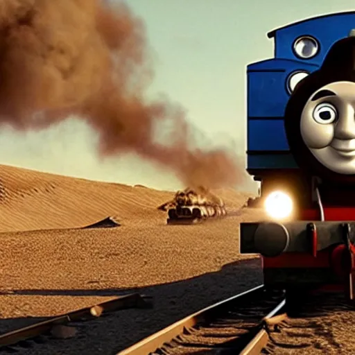 Image similar to still frame of Thomas the Tank Engine in MAD MAX: FURY ROAD (2015)