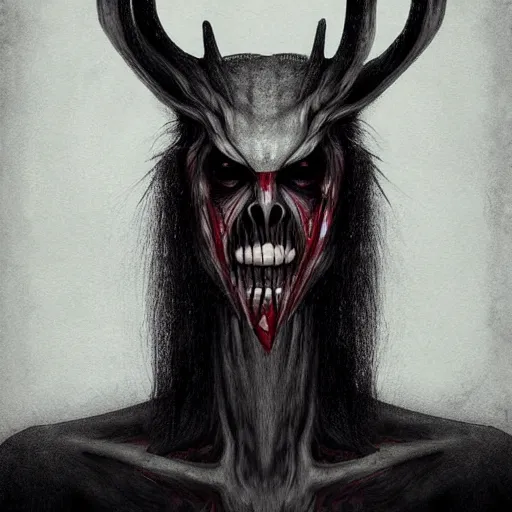 Image similar to creepy portrait of a wendigo, trending on artstation