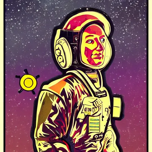 Image similar to astronaut portrait in the style of James Roper and Alphonse Mucha pop art