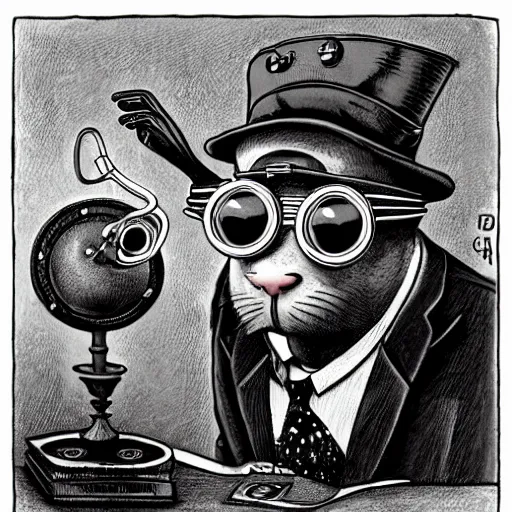 Prompt: a rat with steampunk googles, by Charles Addams