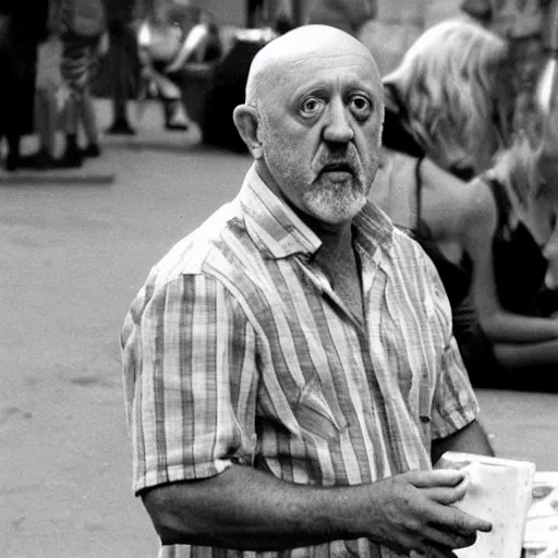 Image similar to mike ehrmantraut selling hot dogs