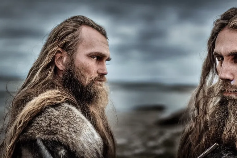 Prompt: portrait of a beautiful Viking model By Emmanuel Lubezki