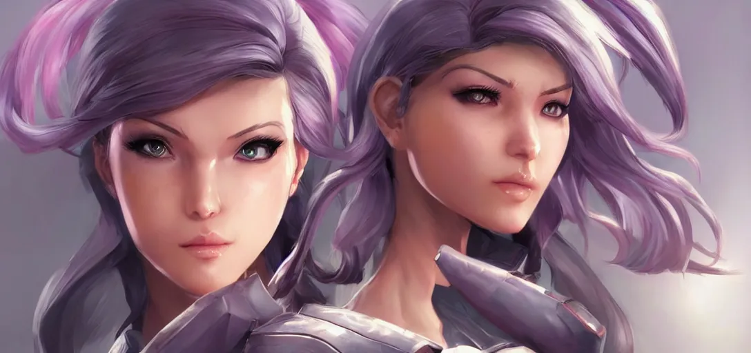 Prompt: concept art of female video game characters head designs, unique hairstyles, overwatch by marc brunet and artgerm