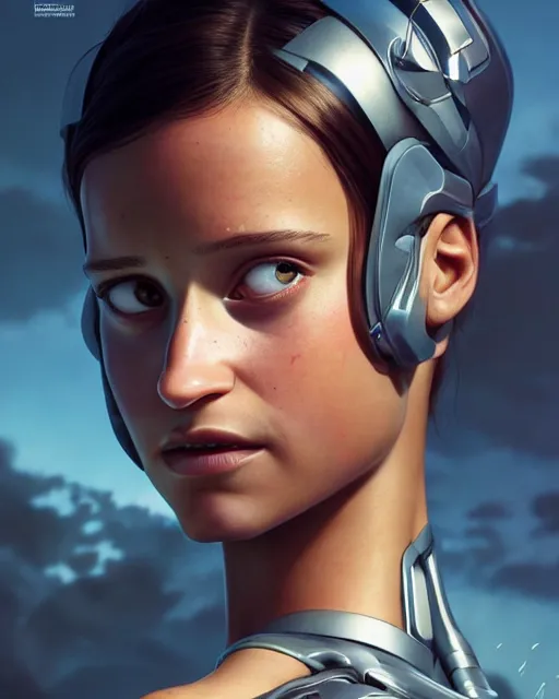 Prompt: weta disney pixar movie still portrait photo of young alicia vikander as thoughtful cyborg woman by pixar, by weta, wlop, ilya kuvshinov, rossdraws, artgerm, maxim cover, latex, sweaty, iridescent, bright morning, anime, liosh, mucha