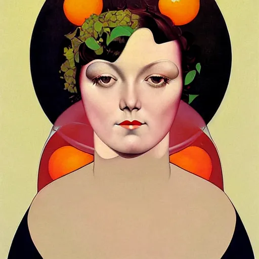 Image similar to Art in the style of Coles Phillips, Gaia, Full figured Mother Earth, portrait, Hikari Shimoda