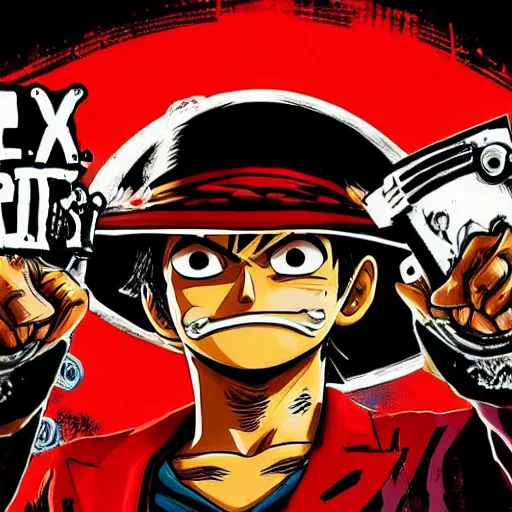 Prompt: luffy the pirate in red dead redemption 2 4K quality