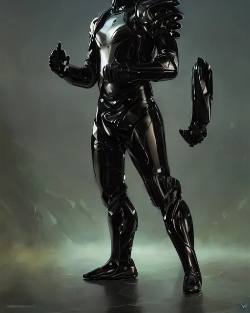 Image similar to iridescent sinewy smooth muscular male sleek glossy black pearlescent scifi armor with smooth black featureless helmet, by greg rutkowski, mark brookes, jim burns, tom bagshaw, trending on artstation