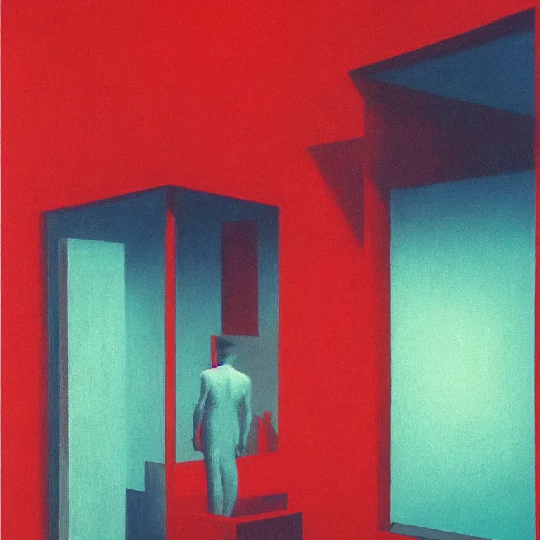 Image similar to Anaglyph man, Edward Hopper and James Gilleard, Zdzislaw Beksinski, Steven Outram highly detailed