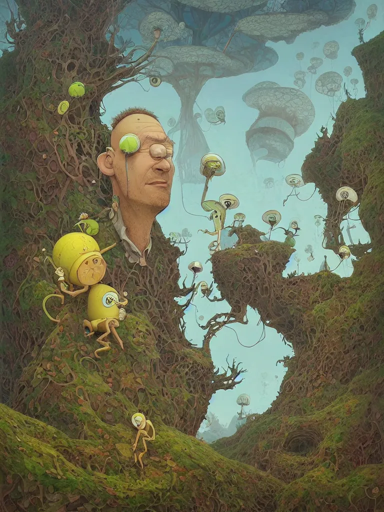 Image similar to gediminas pranckevicius infected mushrooms mohawk projector portrait by gaston bussierre and charles vess and james jean and erik jones and rhads, inspired by rick and morty, epic, funny, huge scale, beautiful fine face features, intricate high details, sharp, ultradetailed