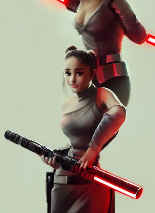 Image similar to Photo of Ariana Grande with a red lightsaber, Star Wars concept art, trending on artstation, dramatic lighting, photo-realistic