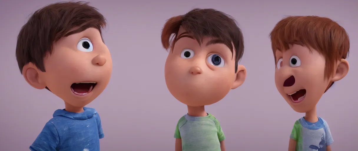 Image similar to One image consisting of ten images of different human emotions. This is a new cartoon character of a boy in the mix of disney and pixar style 8k, insane details, ultrarealistic, octane render