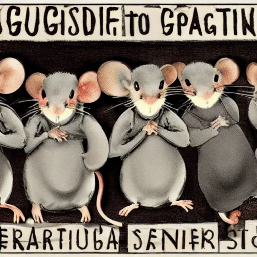 Prompt: a social gathering of gangster mice