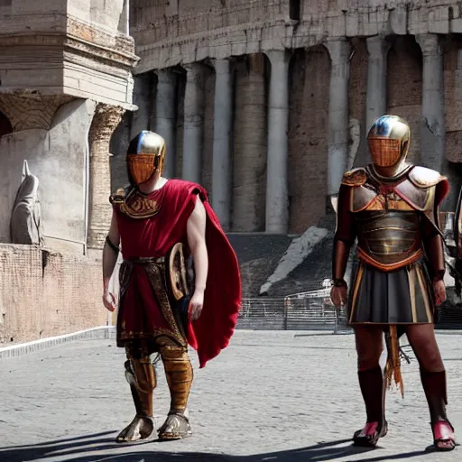 Image similar to elon musk as a roman praetorian in the streets of ancient rome, photograph still