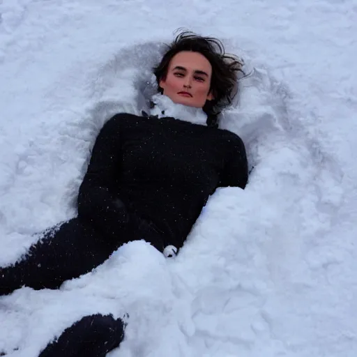 Image similar to kiera knightly making a snow angel