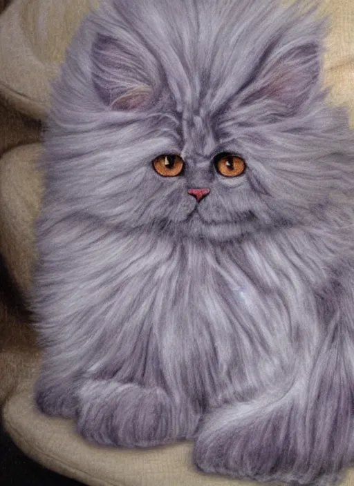 Prompt: on a plush bed of pillows and massive cut diamonds, regally sits a lovely pretty long lavender grey hair selkirk rex cat groomed and curly, glorious, realistic colored pencil rendering eccentric illustration neo - classical, rule of thirds