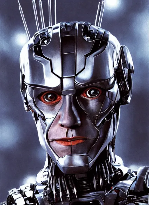 Image similar to portrait of willem dafoe as tinman, cyborg, borg, android, strogg, face of a man, robocop, cable, victor stone, ultron, terminator, machine, flesh, quake, doom demon, wolfenstein, monster, symmetry, symmetrical, concept art by ruan jia and greg rutkowski