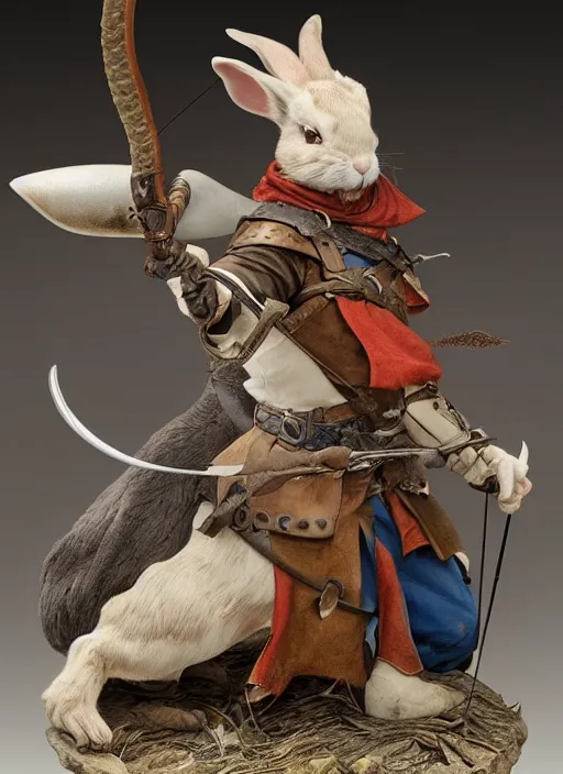 Image similar to a porcelain figurine of a heroic rabbit crossbowman, redwall, greg rutowski and jean baptiste monge, very detailed, epic fantasy concept art