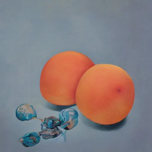 Image similar to giant floating peach, brussels, rene magritte