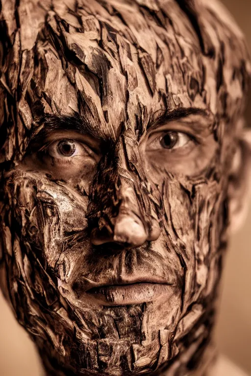 Prompt: 📷 markiplier's tree bark skin, made of tree bark, head portrait, dynamic lighting, 4 k