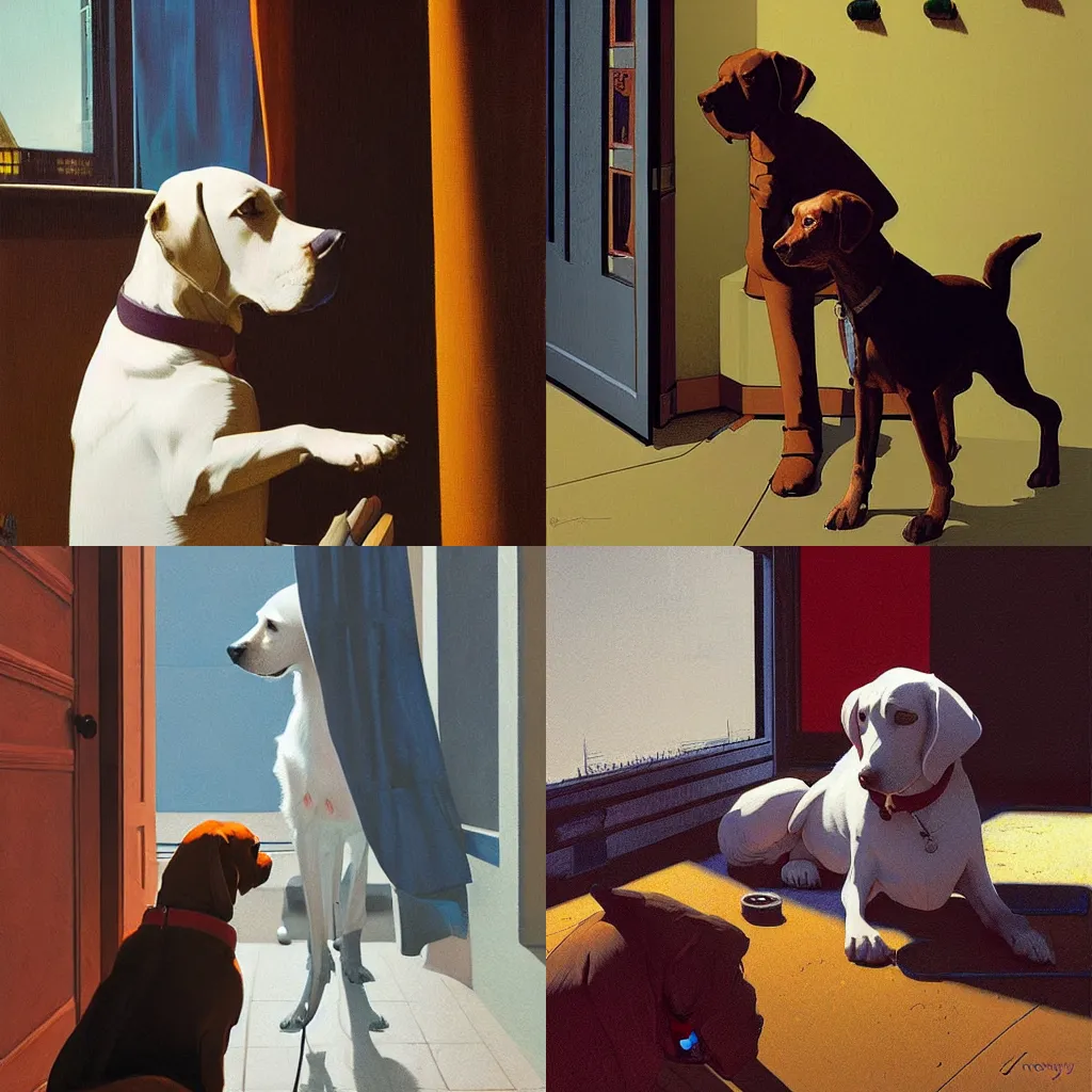 Prompt: dog by moebius and atey ghailan by james gurney by vermeer