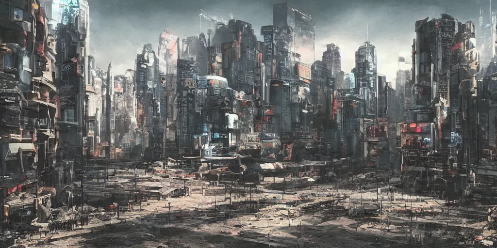 Image similar to a desolate future cyberpunk city