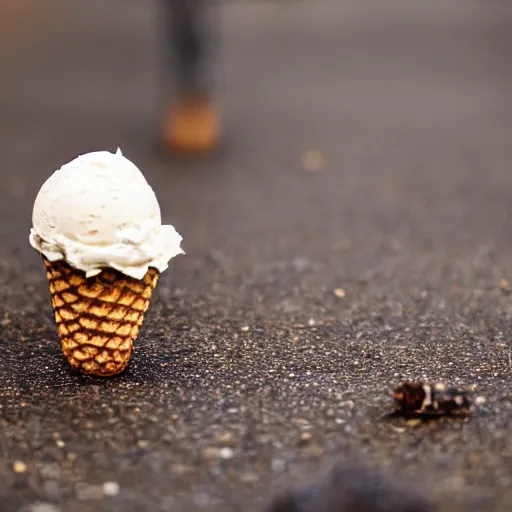 Image similar to a photograph of a levitating ice cream cone, with a pine cone in place of ice cream. shallow depth - of - field.