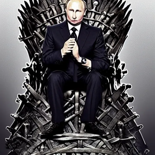 Image similar to “Putin sitting on the iron throne, 4k, award winning, Photograph”