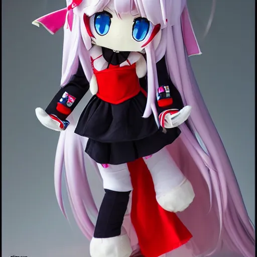 Image similar to cute fumo plush of a girl who is locked on and ready to fire at her target, combined arms, anime girl