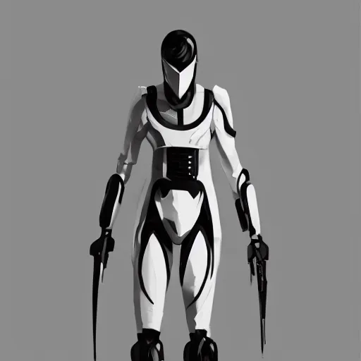 Image similar to full body portrait of a character in futuristic sleek clothes, white tailcoat, wearing a white insectoid mask with many lenses for eyes, dramatic lighting, illustration by Greg rutkowski, yoji shinkawa, 4k, digital art, concept art, trending on artstation