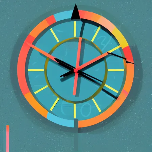 Prompt: centred clock arrow colourful illustration art by liam brazier