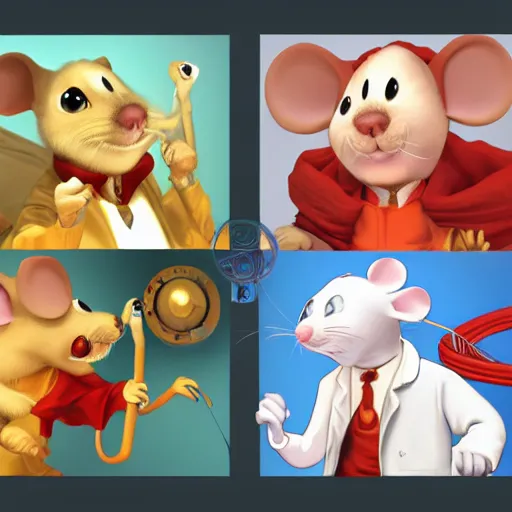 Prompt: anthropomorphic mouse in the lab coat catsing fireball, pixar style, concept art, character turnaround, trending on artstation, childrens illustrated storybook, by jay naylor, alphonse mucha and cory loftis and matthias lechner