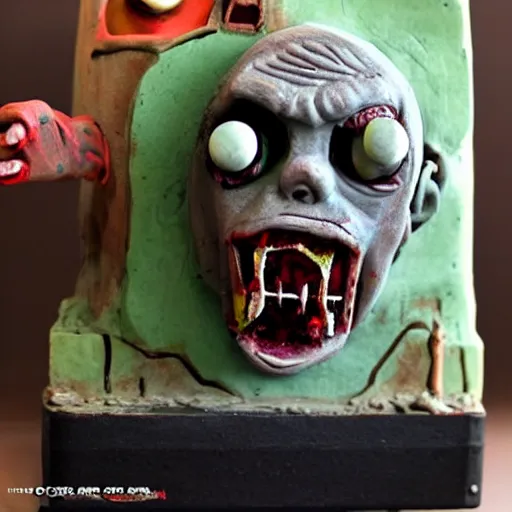 Prompt: thomas the tank engine, zombie, scary, clay sculpture