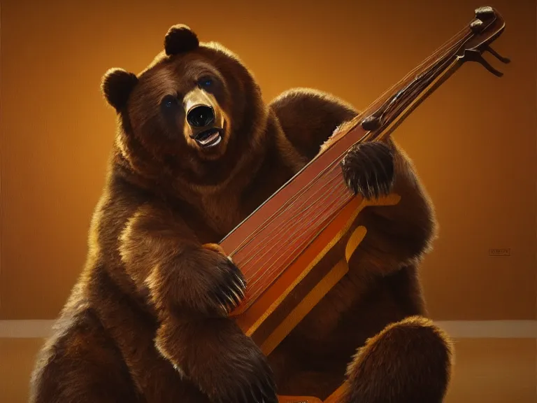 Image similar to bear plays the balalaika, Oil Painting, Trending on Artstation, octane render, Insanely Detailed, 8k, HD