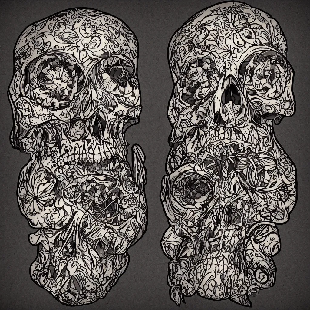 Prompt: art nouveau day of the dead skull, unreal engine