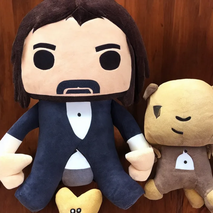 Image similar to John Wick plushie, plush, detailed product photo